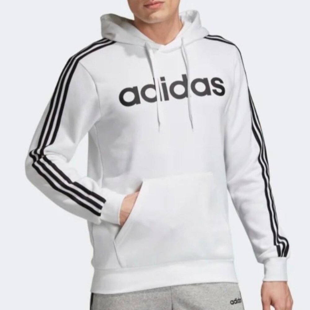 Adidas Essentials 3-Stripes Pullover Hoodie White and‎ Black Size XL